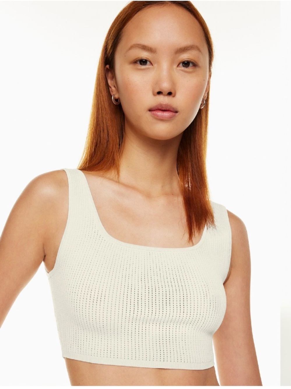 Babaton Sculpt Knit Tank Women Large Ivory Excellent Square Neck Ribbed Crop